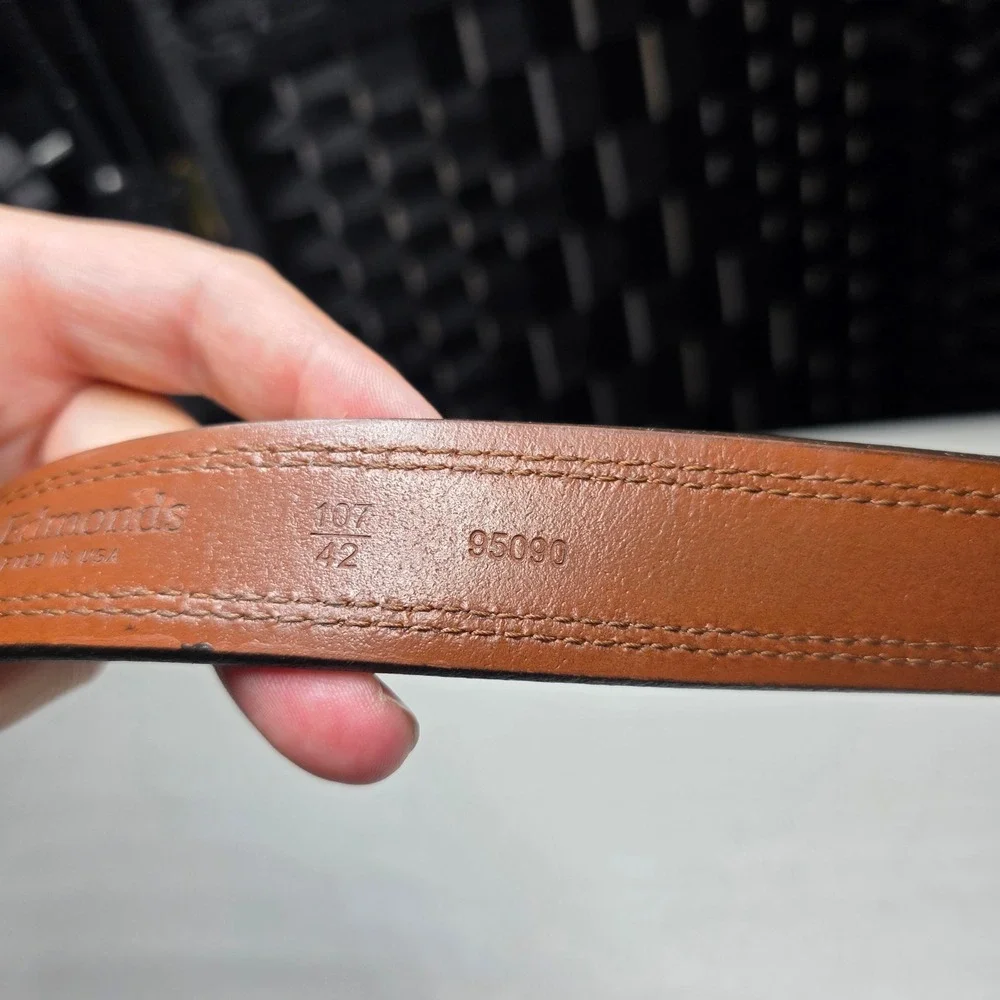 Allen Edmonds Mens Cognac Brown Leather Dress Belt Size 42 Handcrafted USA 95090